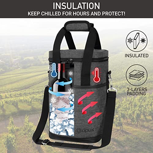 Opux Insulated Wine Tote, 4 Bottle Cooler Bag - Leakproof, Padded Portable Carrier for Travel, Picnic, BYOB - Gift for Wine Lovers (Charcoal Gray) - Image 2