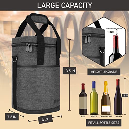 Opux Insulated Wine Tote, 4 Bottle Cooler Bag - Leakproof, Padded Portable Carrier for Travel, Picnic, BYOB - Gift for Wine Lovers (Charcoal Gray) - Image 3
