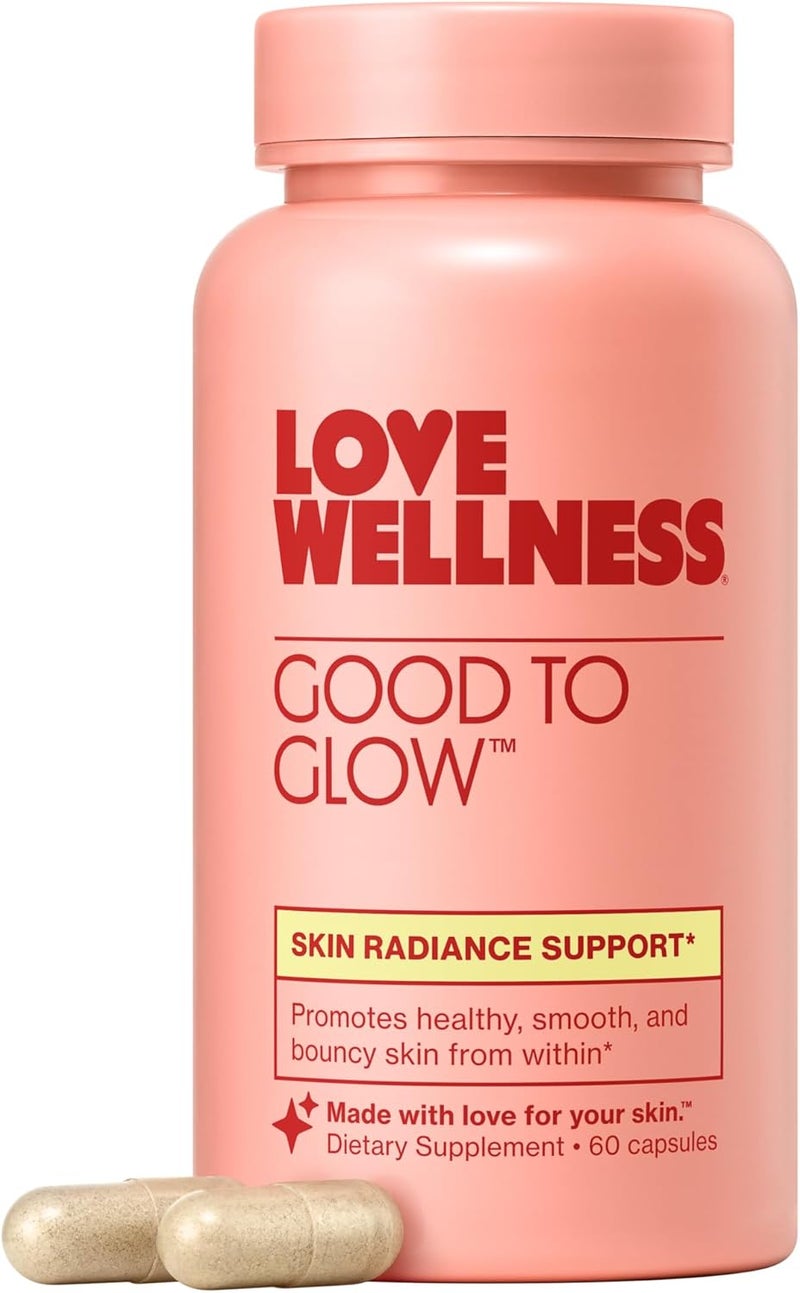 Love Wellness Good to Glow  Collagen Supplement with Biotin Vitamin C E Ashwagandha  Zinc  Promotes Smooth Glowing  Clear Skin  Enhances Smoothness  Promotes Healthy Skin  60 Count - Image 1