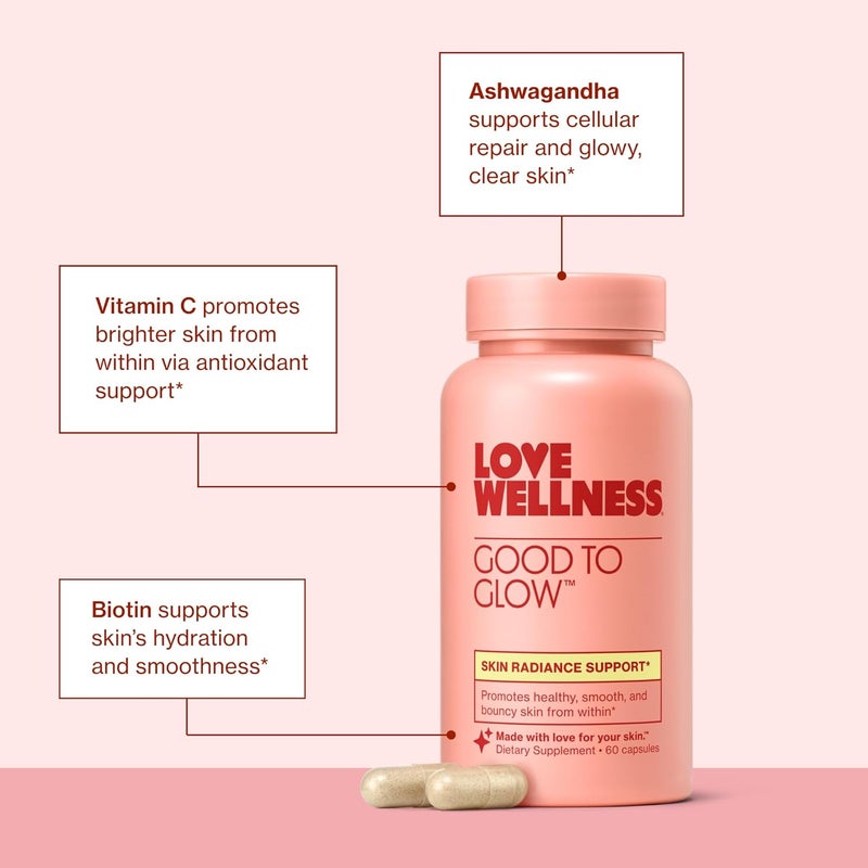 Love Wellness Good to Glow  Collagen Supplement with Biotin Vitamin C E Ashwagandha  Zinc  Promotes Smooth Glowing  Clear Skin  Enhances Smoothness  Promotes Healthy Skin  60 Count - Image 5