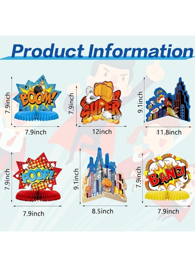 Containlol 10 Pieces Hero Themed Party Decorations Honeycomb Centerpieces Action Sign Table Topper Sign Standing Cards for Birthday Party Baby Shower Decor Supplies - Image 3