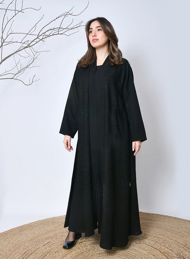 عبايات حوراء عباية شتوية سوداء بسيطة راقية – تصميم عملي من عبايات حوراء - Image 4