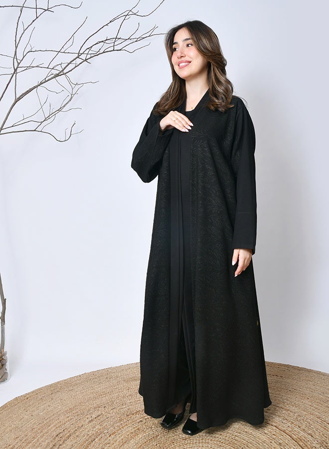 عبايات حوراء عباية شتوية سوداء بسيطة راقية – تصميم عملي من عبايات حوراء - Image 5