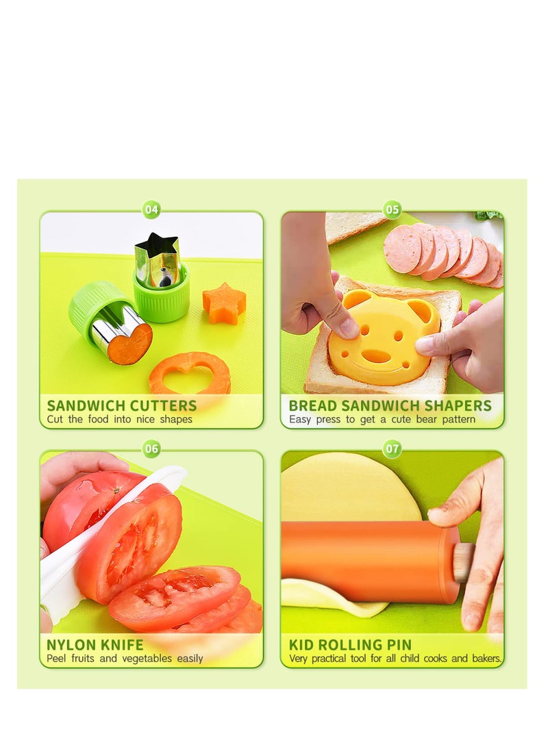 SYOSI Montessori Kitchen Tool, 15Pcs Kids Cooking Set, Real Children Safe Kitchen Set, Include Toddler Knives Cutting Boards Peeler Rolling Pin for Toddler Birthday Gift Christmas, Cooking Fun for Toddlers  - Image 5