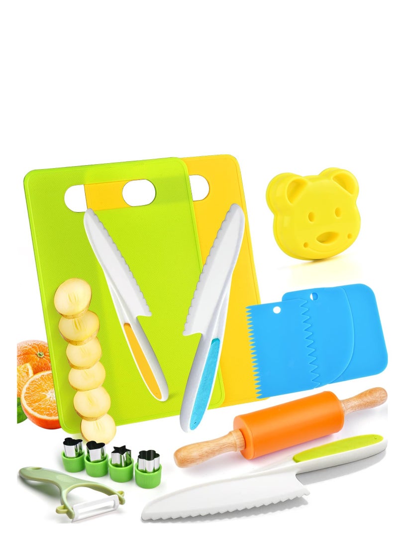 SYOSI Montessori Kitchen Tool, 15Pcs Kids Cooking Set, Real Children Safe Kitchen Set, Include Toddler Knives Cutting Boards Peeler Rolling Pin for Toddler Birthday Gift Christmas, Cooking Fun for Toddlers  - Image 1