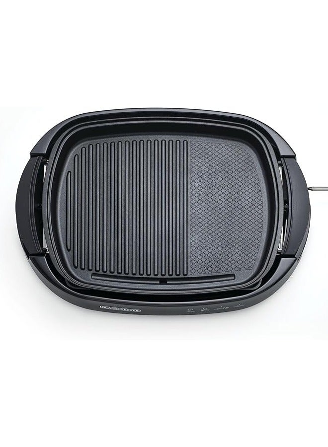 BLACK+DECKER Electric Health Grill, Family-Sized Non-Stick Griddle with Glass Lid, 5-Level Temperature Control, Cool-Touch Handles, Efficient Fat Draining, Dishwasher Safe, 1500 W GH1500-B5 Black - Image 3