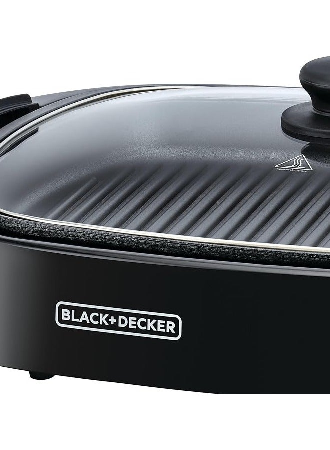 BLACK+DECKER Electric Health Grill, Family-Sized Non-Stick Griddle with Glass Lid, 5-Level Temperature Control, Cool-Touch Handles, Efficient Fat Draining, Dishwasher Safe, 1500 W GH1500-B5 Black - Image 5