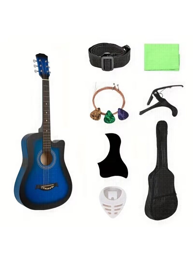 Megarya 38-Inch Beginner Acoustic Guitar Starter Kit Includes Backpack, Capo, Adjustable Strap, Picks, Strings, Cleaning Cloth, and Scratch Protection Pad (Blue) - Image 1