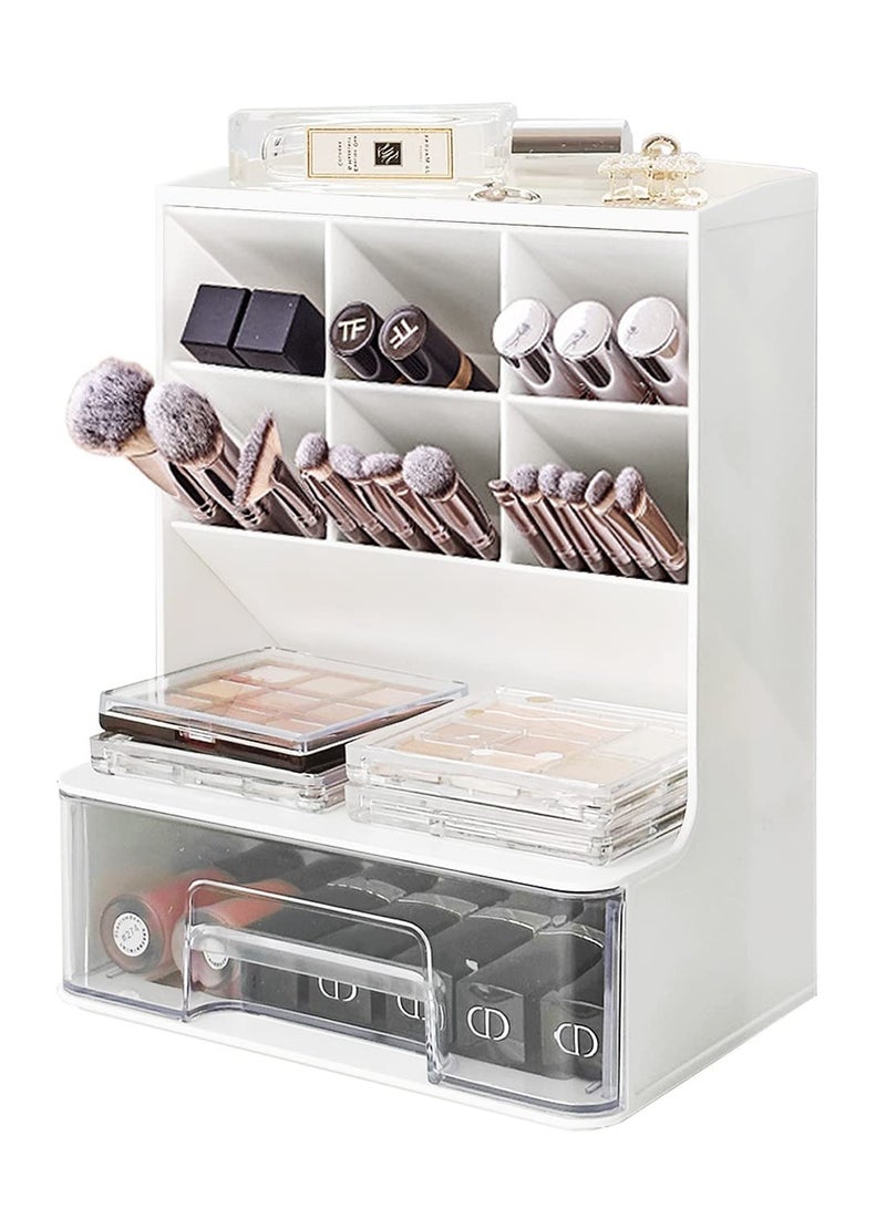 Arabest منظمات المكياج وتخزينها، منظم مستحضرات التجميل الأكريليك لغرفة الحمام على سطح الطاولة، منظم حامل فرش المكياج، أدوات مكياج للفتيات - Image 1