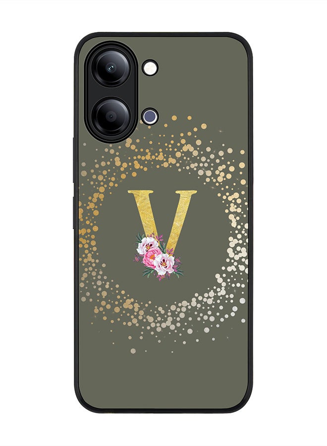 Stylizedd For vivo Y05 4G / Y6t 5G Case,Slim fit Camera Protection, Shockproof Thin Phone cover  - Custom Monogram Floral - V  (Olive Green ) - Image 1
