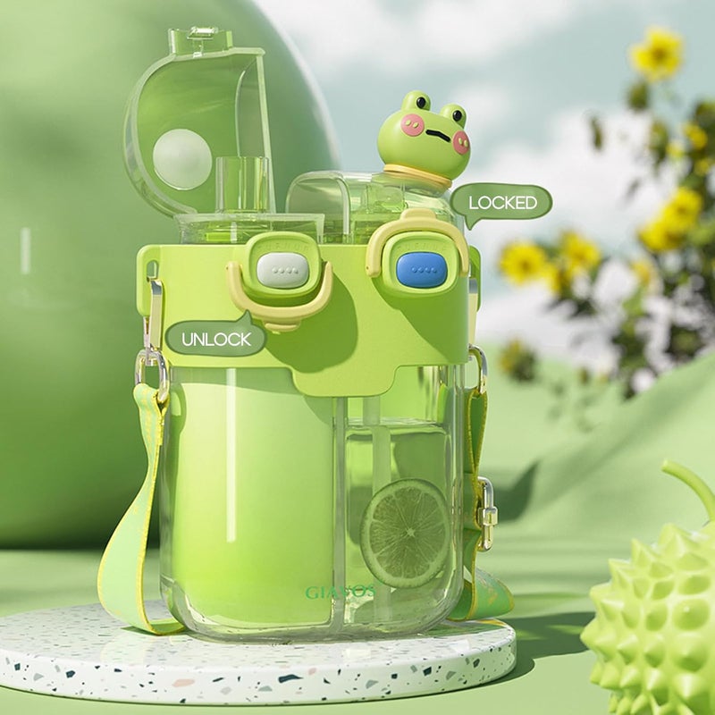 Large-Capacity Double-Bin Straw Cup Portable and Beautiful Cartoon Designed Water Bottle for Adults and Straw Cup - Image 5