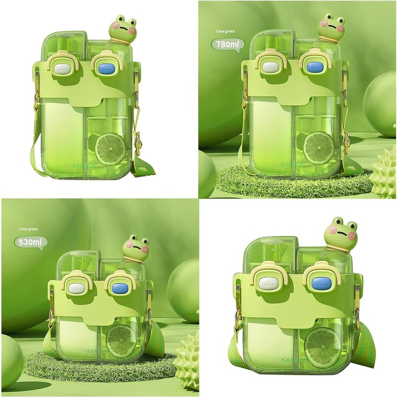 Large-Capacity Double-Bin Straw Cup Portable and Beautiful Cartoon Designed Water Bottle for Adults and Straw Cup - Image 2