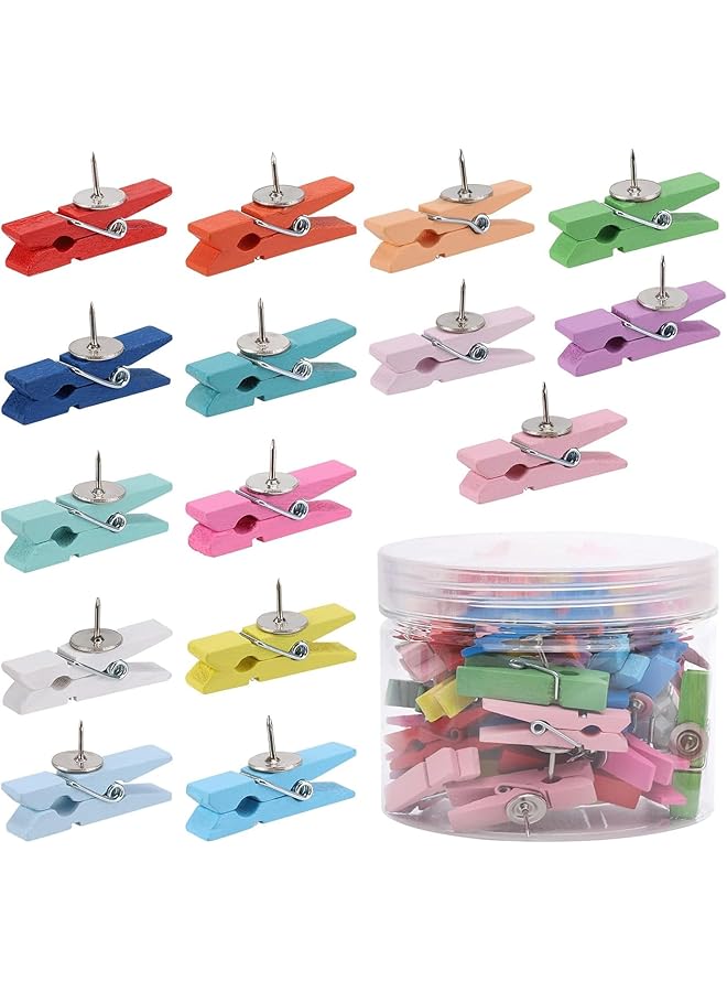 إيروريكس 50 قطعة من دبابيس الدفع الملونة مع مشابك خشبية دبابيس دفع متينة مزخرفة ودبابيس إبهام للوحات الفلين والأعمال الفنية والملاحظات والصور والمشاريع الحرفية والمكاتب والمنازل - Image 1