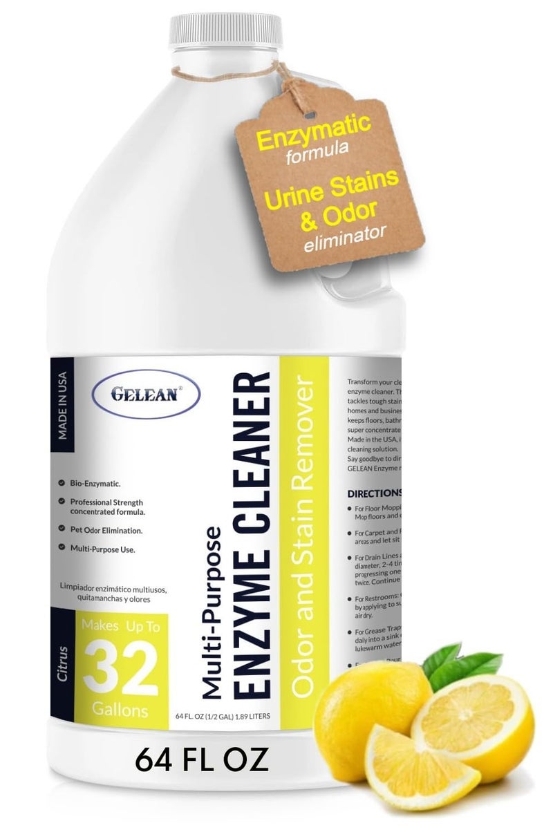 GELEAN Multi-Purpose Probiotic Enzyme Citrus Cleaner, 1/2 Gallon (64 oz.) - Pet Stain and Odor Remover - Concentrated - Professional & Home Strength Drains, Floors, Bathrooms, Toilets Trash Can, Made in USA - Image 1