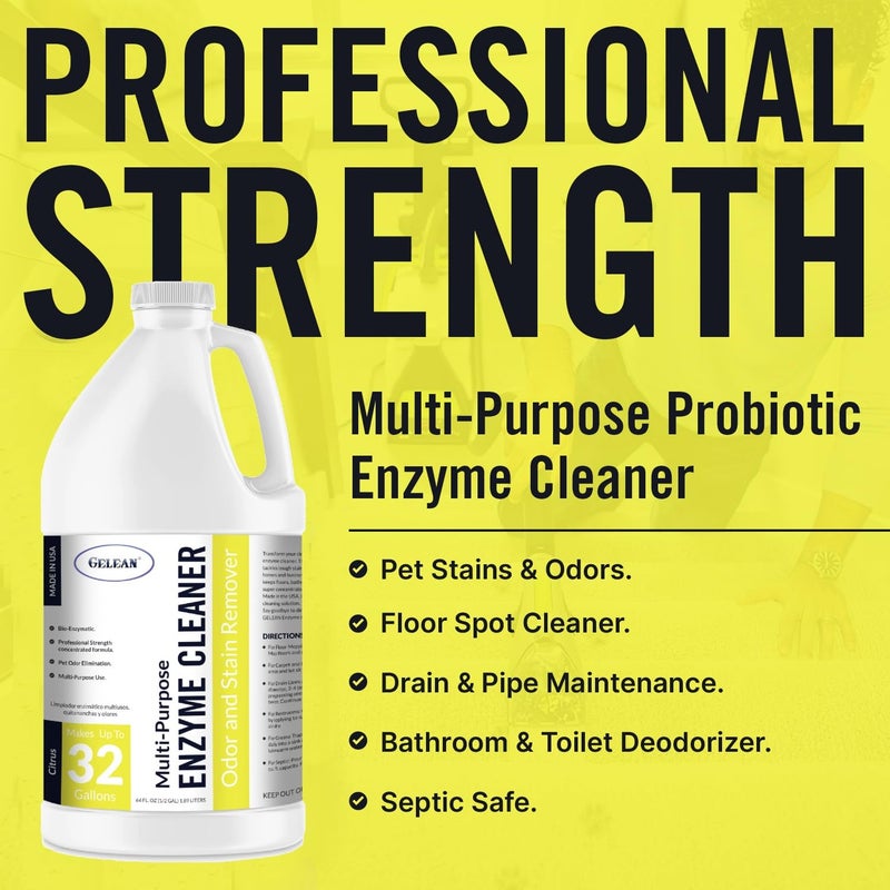GELEAN Multi-Purpose Probiotic Enzyme Citrus Cleaner, 1/2 Gallon (64 oz.) - Pet Stain and Odor Remover - Concentrated - Professional & Home Strength Drains, Floors, Bathrooms, Toilets Trash Can, Made in USA - Image 2