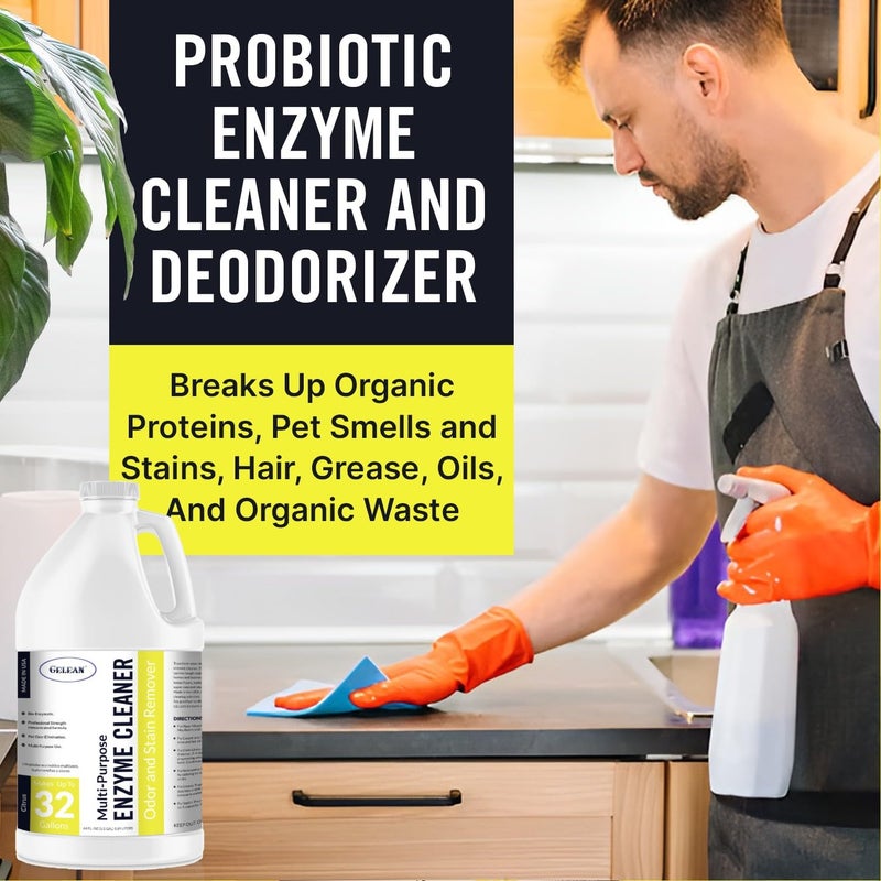 GELEAN Multi-Purpose Probiotic Enzyme Citrus Cleaner, 1/2 Gallon (64 oz.) - Pet Stain and Odor Remover - Concentrated - Professional & Home Strength Drains, Floors, Bathrooms, Toilets Trash Can, Made in USA - Image 4