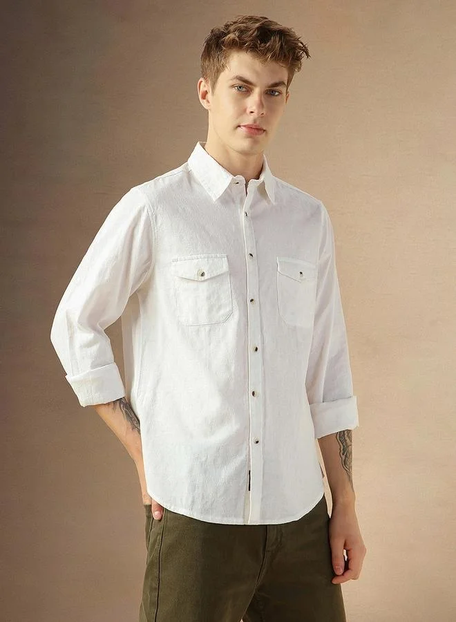 Dennis Lingo Dennis Lingo Solid Relaxed Fit Spread Collar Shirt with Pockets