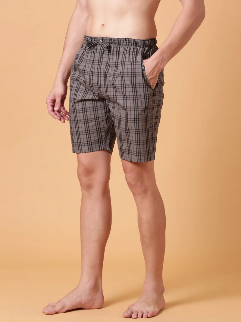 Joven Charcoal Grey JOVEN Men Checked Cotton Lounge Shorts  | Best Price UAE