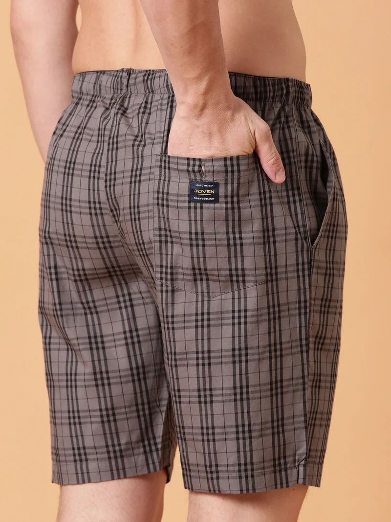 Joven Charcoal Grey JOVEN Men Checked Cotton Lounge Shorts  | Best Price UAE