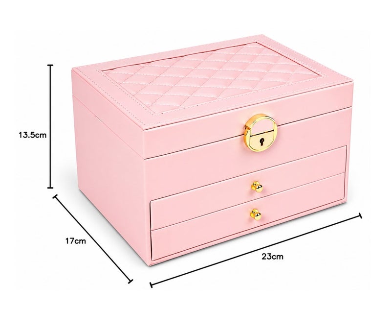 O2. Pink 3-Layer Velvet Jewelry Organizer Box with Drawers, Necklace Hooks and Ring Slots, Jewelry Storage Case for Earrings, Rings, Necklaces, Bracelets, Watches and Accessories for Women & Girls - Image 5