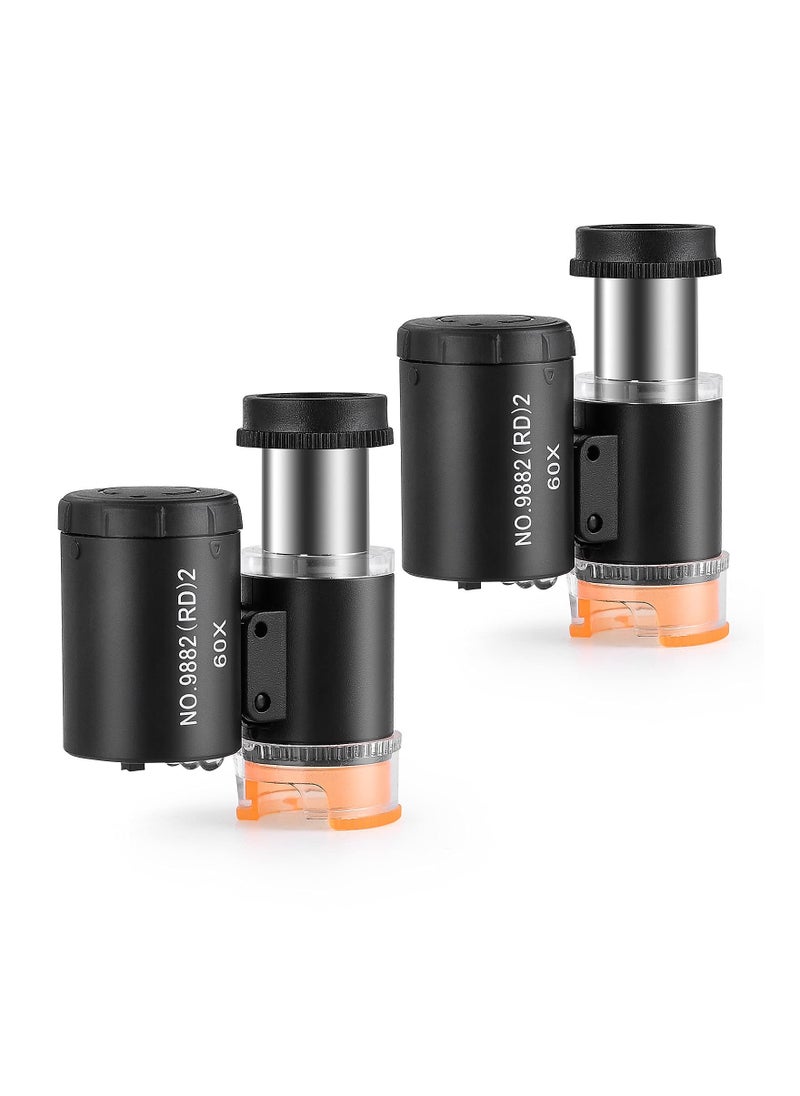 Y&D Magnifier, 2 Pieces 60X Mini Pocket Microscope, Jewelers Eye Loupe with 3 Light, Portable Magnifying Glass for Handcrafts Jewelry Diamond Gem Coins Currency  - Image 1