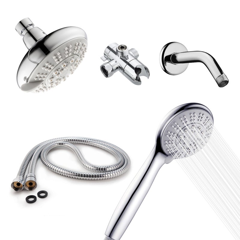 High Pressure 3-Way Rainfall Combo 5-Setting Rain Showerhead and Handheld Showerhead Hose Bracket Polished Chrome - Image 2