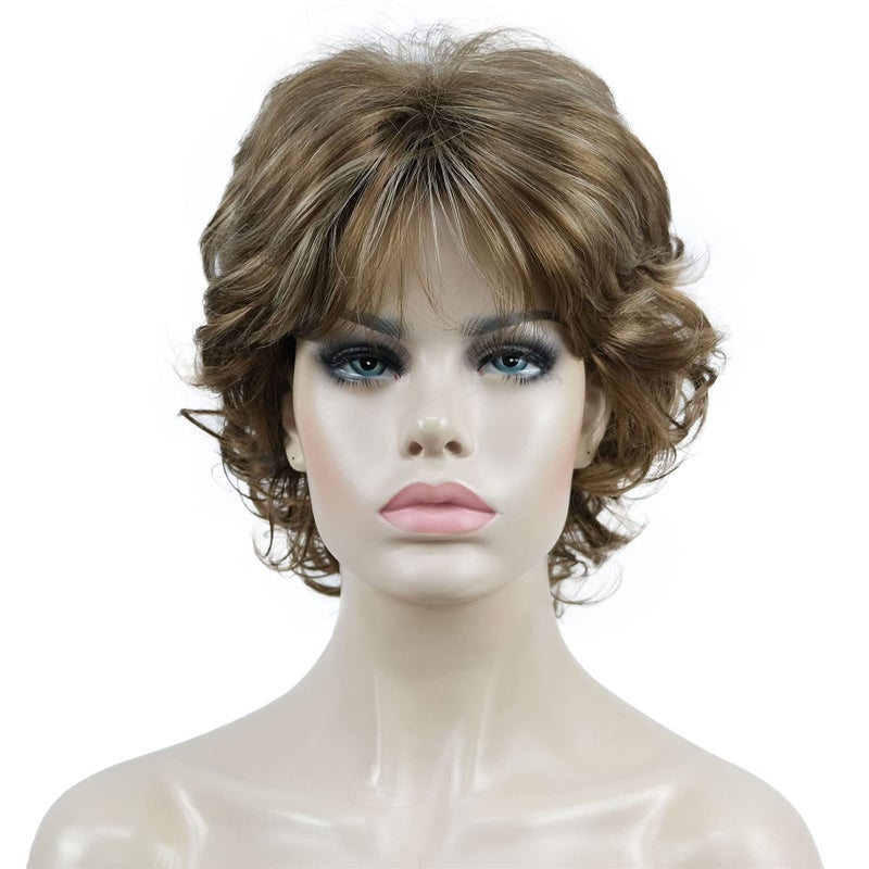 Aimole Short Curly Ends Wigs Synthetic Women's Fiber Wig With Layered Bangs (12TT26)