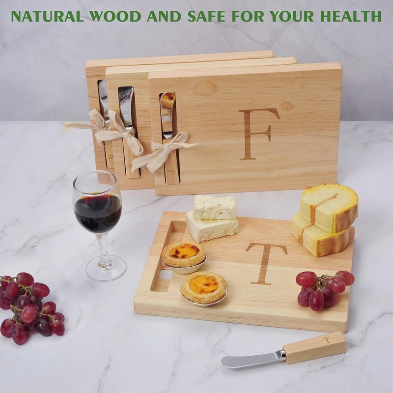 Miicol Wood Charcuterie Board, Monogram Cheese Board 10 Inch, Personalized Initial Cutting Board with Spreader, Unique Housewarming Gift, Ideal for Kitchen, Home, Letter T - Image 3