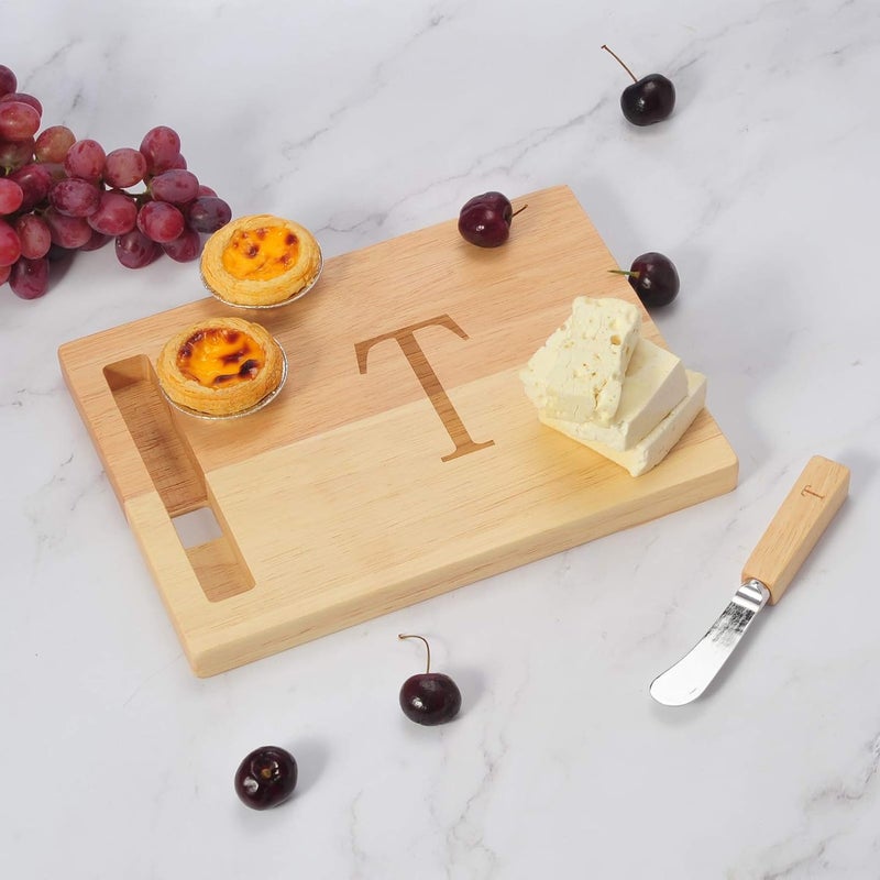 Miicol Wood Charcuterie Board, Monogram Cheese Board 10 Inch, Personalized Initial Cutting Board with Spreader, Unique Housewarming Gift, Ideal for Kitchen, Home, Letter T - Image 4