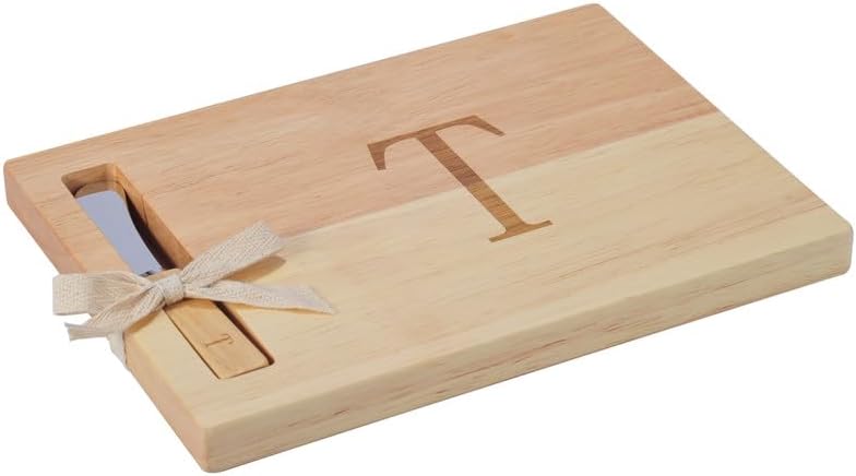Miicol Wood Charcuterie Board, Monogram Cheese Board 10 Inch, Personalized Initial Cutting Board with Spreader, Unique Housewarming Gift, Ideal for Kitchen, Home, Letter T - Image 1