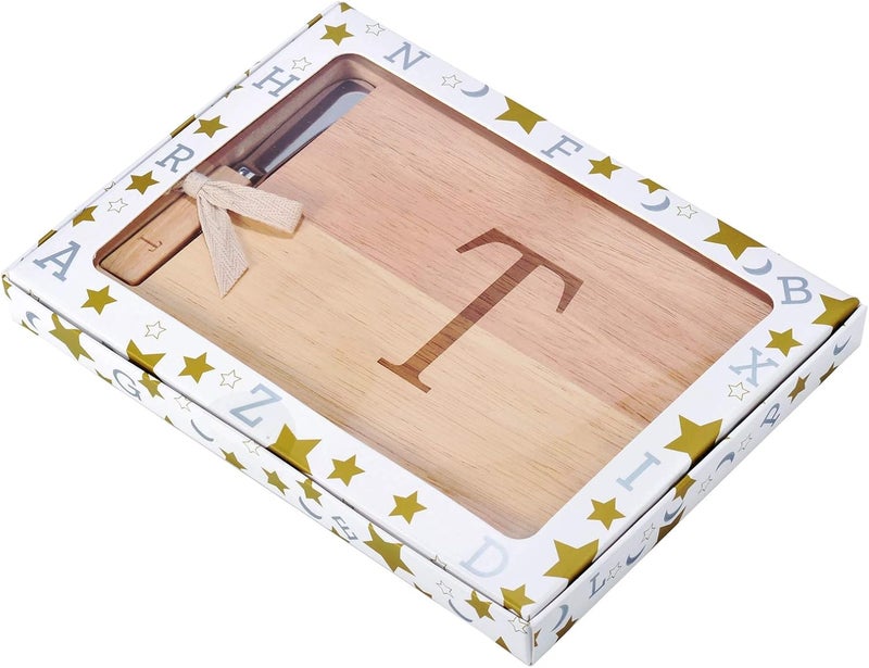 Miicol Wood Charcuterie Board, Monogram Cheese Board 10 Inch, Personalized Initial Cutting Board with Spreader, Unique Housewarming Gift, Ideal for Kitchen, Home, Letter T - Image 5