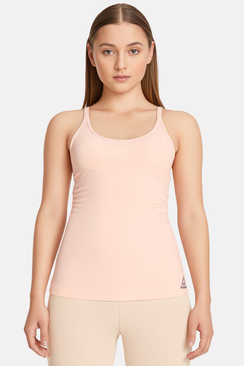 Reebok Women Solid  Sleeveless Top, Peach - Image 1