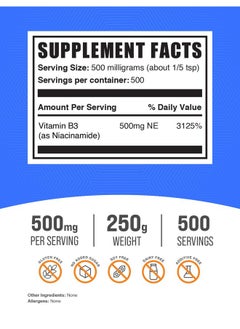 BULKSUPPLEMENTS.COM Niacinamide Powder - Niacinamide Supplement, Vitamin B3 Supplement, Niacinamide 500mg - B3 Vitamins for Skin Health, Pure & Gluten Free - 500mg per Serving, 250g (8.8 oz) - pzsku/Z992098256D6DA86BFF0CZ/45/_/1739864999/45da65a3-5830-4e87-9854-66f45c539151