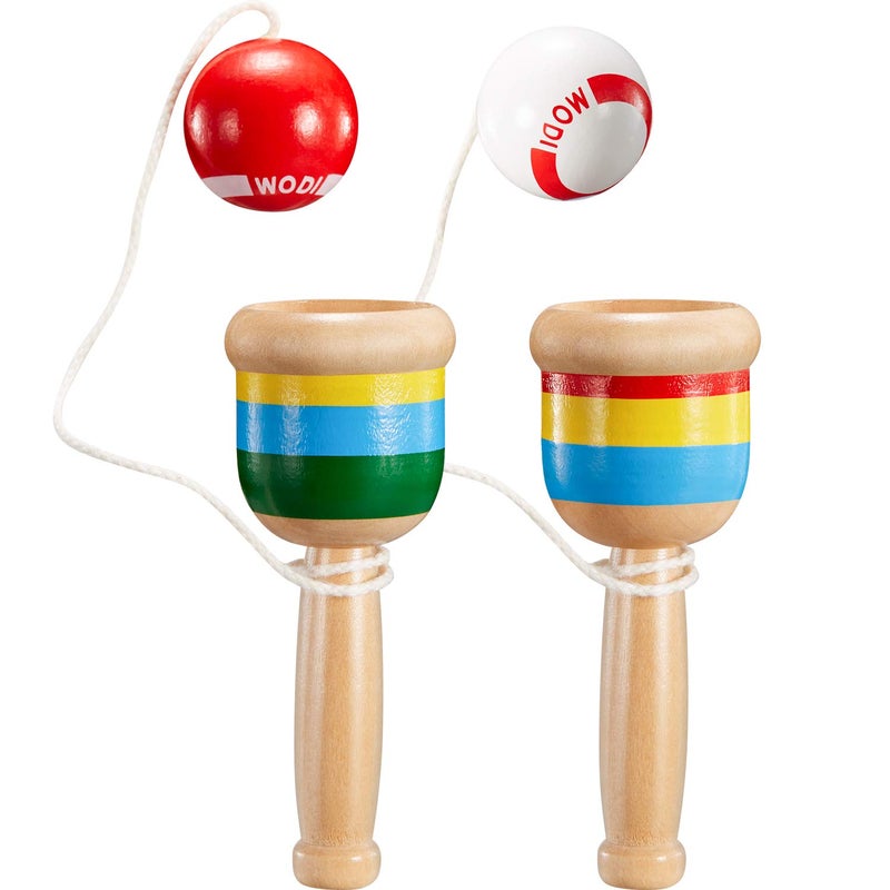 TOODOO 2 Pieces Jacks Game with Ball Paddle Ball with String Cup and Ball Game Mini Wood Catch Ball, Hand Eye Coordination Ball Catching Cup - Image 1