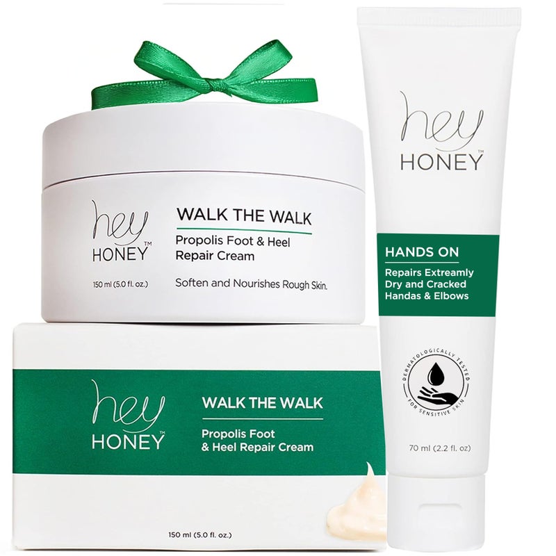 Hey Honey Skincare Hands & Feet Haydration Treatment Gift Set | Spa Grade Home Treatment For Extremely Dry Skin | Instant Relief For Cracked Elbows, Feet and Heels | 7.5 Oz - Image 1