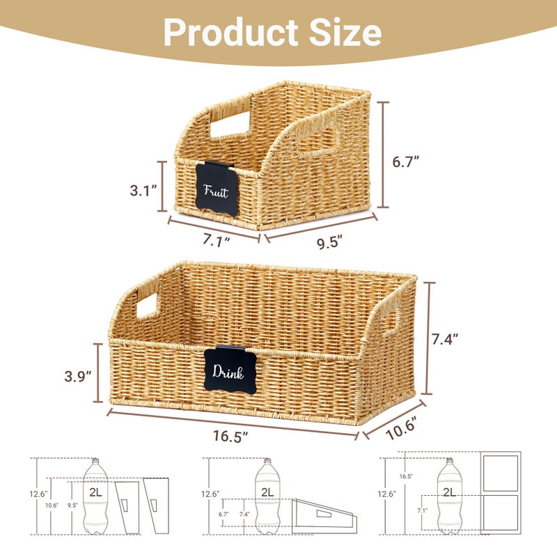 Stylave Pantry Organizers and Storage Basket for Organizing with Handles, Large Woven Storage Baskets for Shelves, Kitchen, Laundry, Waterproof Storage Bins for Fruit, Bread, Vegetable, 3Pack, Natural - Image 3