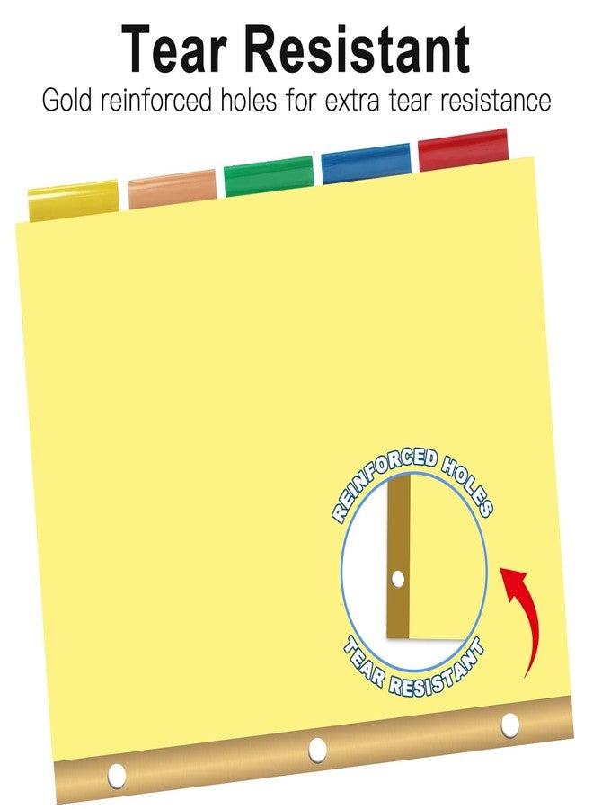 HERKKA 5-Tab Binder Divider, HERKKA 240 Pack Binder Index Dividers with 5 Insertable Multicolor Big Tabs, Paper with Gold-Reinforced Holes Letter Size, Yellow, 1/5-Cut Tabs - Image 3