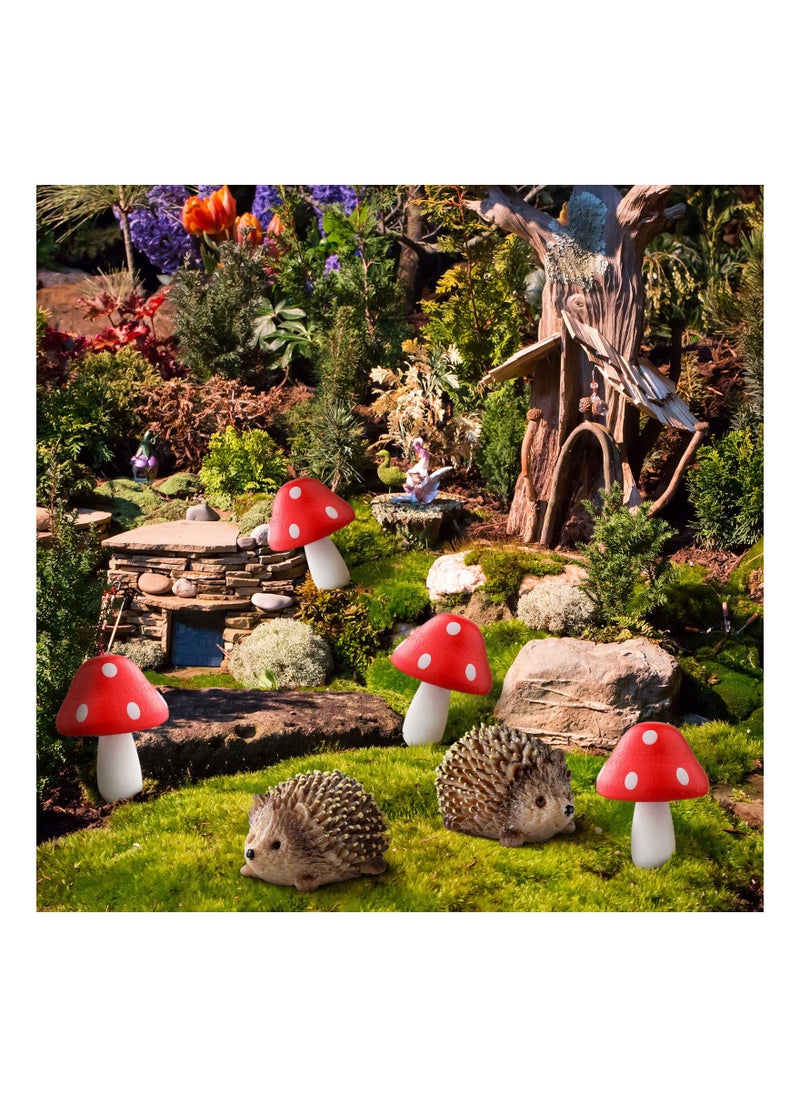 Excefore Garden Animal Statue Outdoor Fairy Tale Wild Garden Accessories Resin Hedgehog and Wood Mushroom Plants Potted Miniature Garden Bonsai Craft Decoration  - Image 3