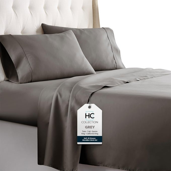 BED SHEETS SET FULL WITH 2 PILLOWCASES HOTEL LUXURY BRUSHED MICROFIBER SHEET WDEEP POCKET FADE RESISTANT ULTRA SOFT BREATHABLE LIGHTWEIGHT 4 PCS BEDDING SOLID COLOR GRAY