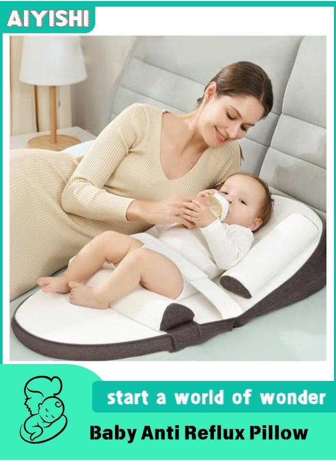 AIYISHI Baby Anti Reflux Pillow With 0-30° Adjustable Height, Relieves Vomiting Milk, Intestinal Colic, Side Rails, Brown  - Image 1