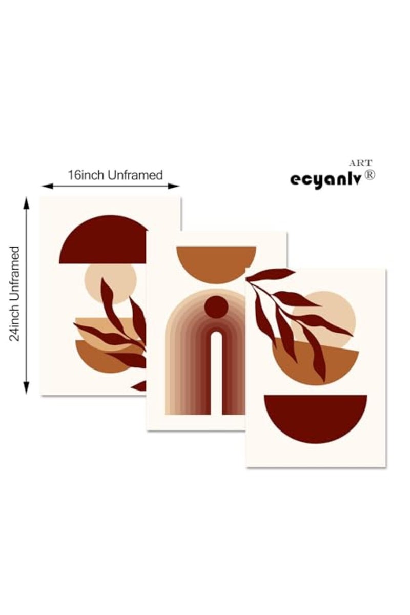 Ecyanlv فن الجدران القماشي البرتقالي - فن خطي بوهيمي - ديكور جدران تجريدي - مطبوعات جدران بوهيمية - طباعة قماش هندسية بسيطة - ملصق حديث من منتصف القرن - فن الشمس والقمر البوهيمي 16x24 بوصة (مجموعة من 3) بدون إطار - Image 3
