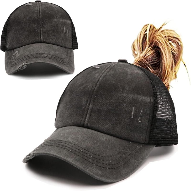ProMindFun Womens Pony Hat High Ponytail Baseball Cap Girls Messy Bun Caps Camouflage Trucker Bad Hair Day Adjustable Dad Hat - Image 1