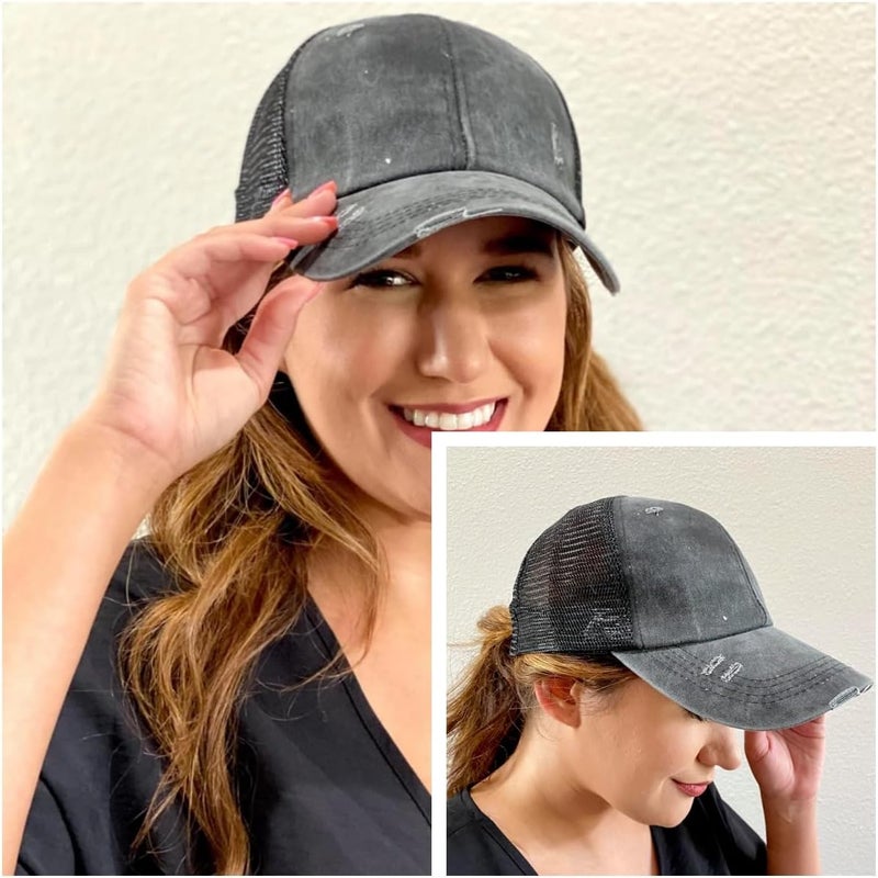 ProMindFun Womens Pony Hat High Ponytail Baseball Cap Girls Messy Bun Caps Camouflage Trucker Bad Hair Day Adjustable Dad Hat - Image 5
