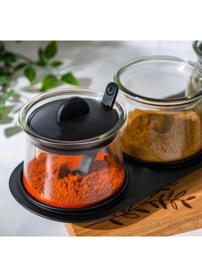BLISS START BLISS START 3 pc Seasoning Box Set Salt Sugar Container Set with LidSpoon and BaseSalt Pepper Spices and Pickle jarSpice Box Black  - Image 2