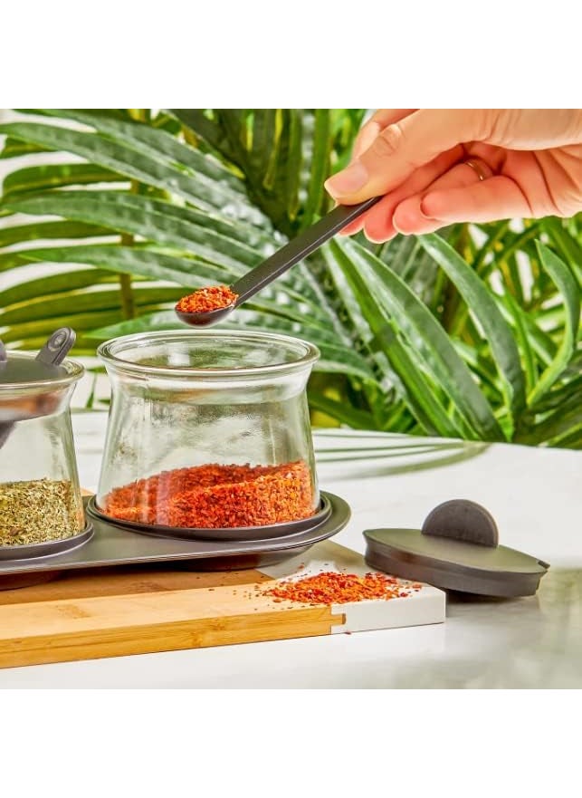BLISS START BLISS START 3 pc Seasoning Box Set Salt Sugar Container Set with LidSpoon and BaseSalt Pepper Spices and Pickle jarSpice Box Black  - Image 4