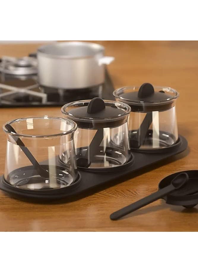 BLISS START BLISS START 3 pc Seasoning Box Set Salt Sugar Container Set with LidSpoon and BaseSalt Pepper Spices and Pickle jarSpice Box Black  - Image 3