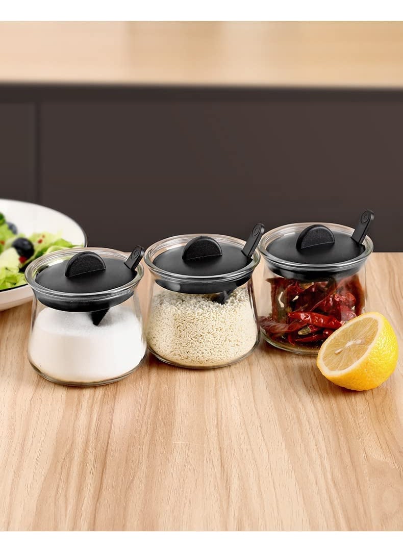 BLISS START BLISS START 3 pc Seasoning Box Set Salt Sugar Container Set with LidSpoon and BaseSalt Pepper Spices and Pickle jarSpice Box Black  - Image 5