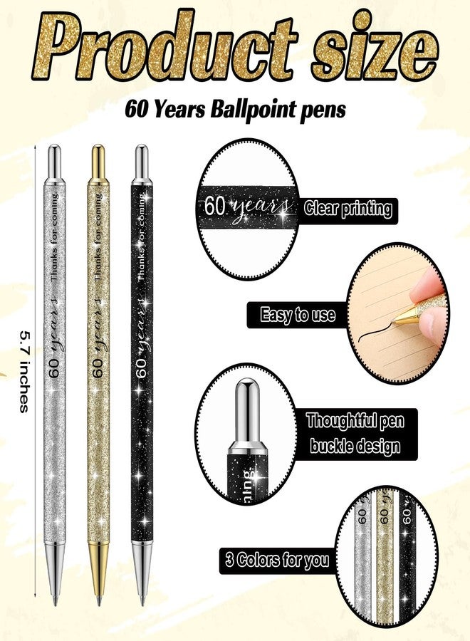 Sinload 24 Set 60th Birthday Favors for Guests Anniversary Party Favor Thanks for Coming Glitter Ballpoint Pen Bookmark Thank You Card Organza Bag for Adult Appreciation Souvenir Birthday Gift(60th) - Image 2