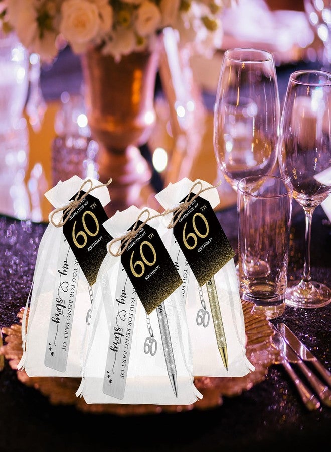 Sinload 24 Set 60th Birthday Favors for Guests Anniversary Party Favor Thanks for Coming Glitter Ballpoint Pen Bookmark Thank You Card Organza Bag for Adult Appreciation Souvenir Birthday Gift(60th) - Image 5
