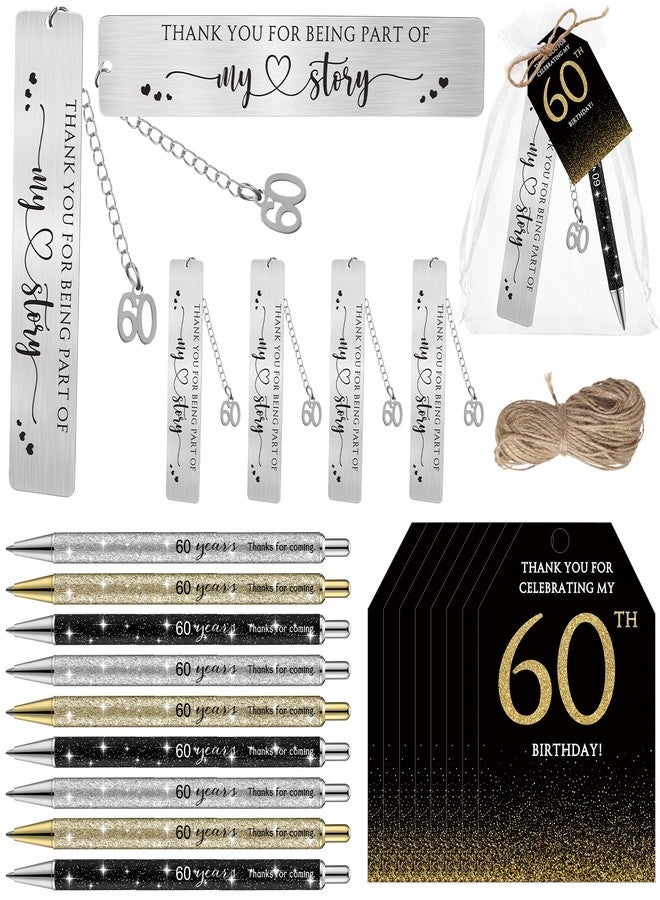Sinload 24 Set 60th Birthday Favors for Guests Anniversary Party Favor Thanks for Coming Glitter Ballpoint Pen Bookmark Thank You Card Organza Bag for Adult Appreciation Souvenir Birthday Gift(60th) - Image 1